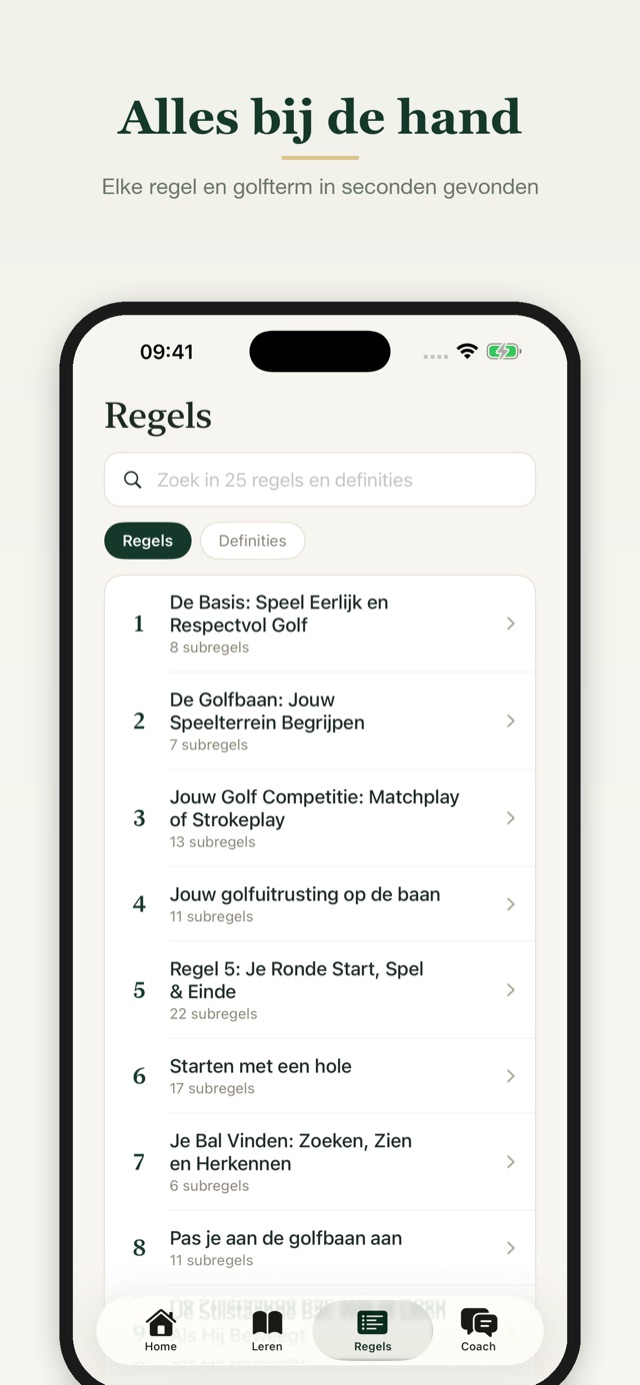 Alle 25 regels en definities in seconden gevonden